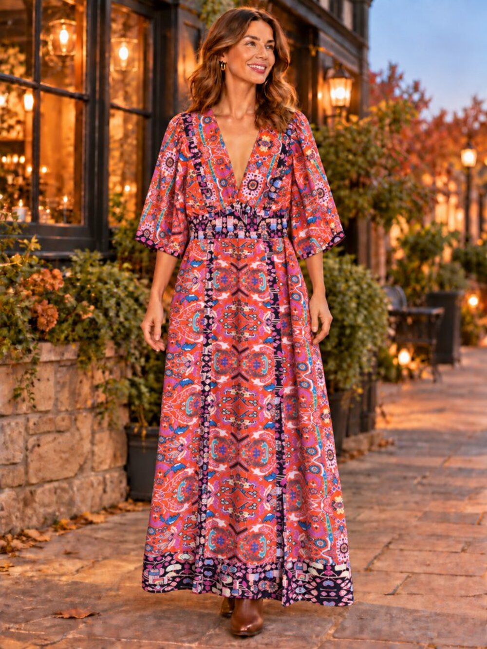 Anthropologie Orange Floral Cotton Puff Sleeve Maxi Dress Size 10 NWT Pockets